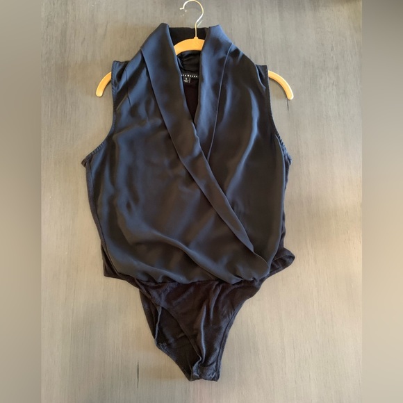 Haute Monde Tops - Black sexy  bodysuit long open neck